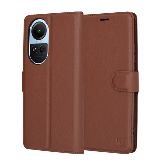 Kuori Oppo Reno10 / Reno10 Pro -puhelimelle, Techsuit, nahkainen folio, ruskea