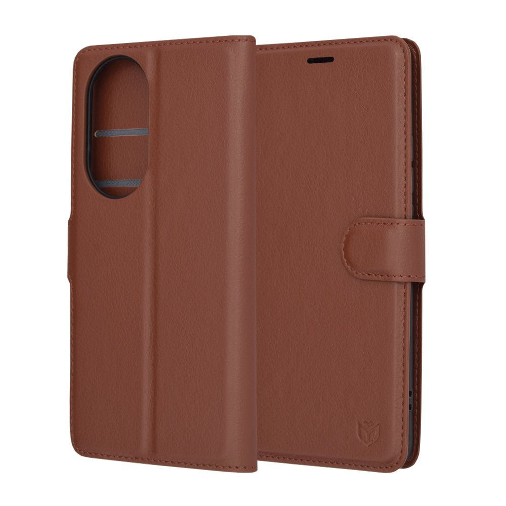 Kuori Oppo Reno10 / Reno10 Pro -puhelimelle, Techsuit, nahkainen folio, ruskea