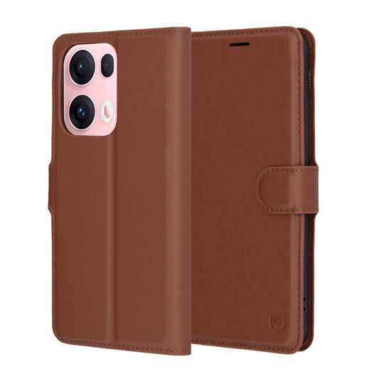 Kuori Oppo Reno13 Pro:lle, Techsuit, nahkainen folio, ruskea
