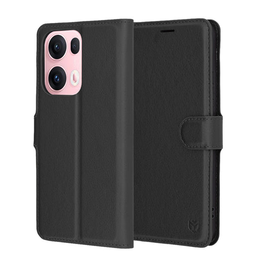 Kuori Oppo Reno13 Pro:lle, Techsuit, nahkainen folio, musta