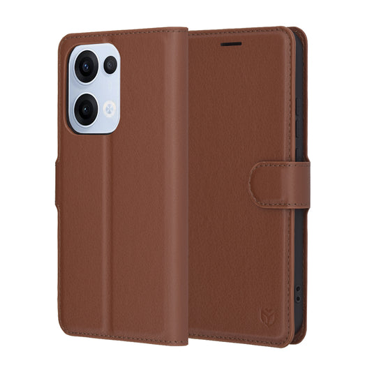 Kuori Oppo Reno13:lle, Techsuit, Nahkainen Folio, Ruskea