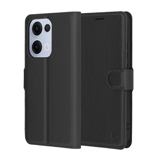 Kuori Oppo Reno13:lle, Techsuit, nahkainen folio, musta
