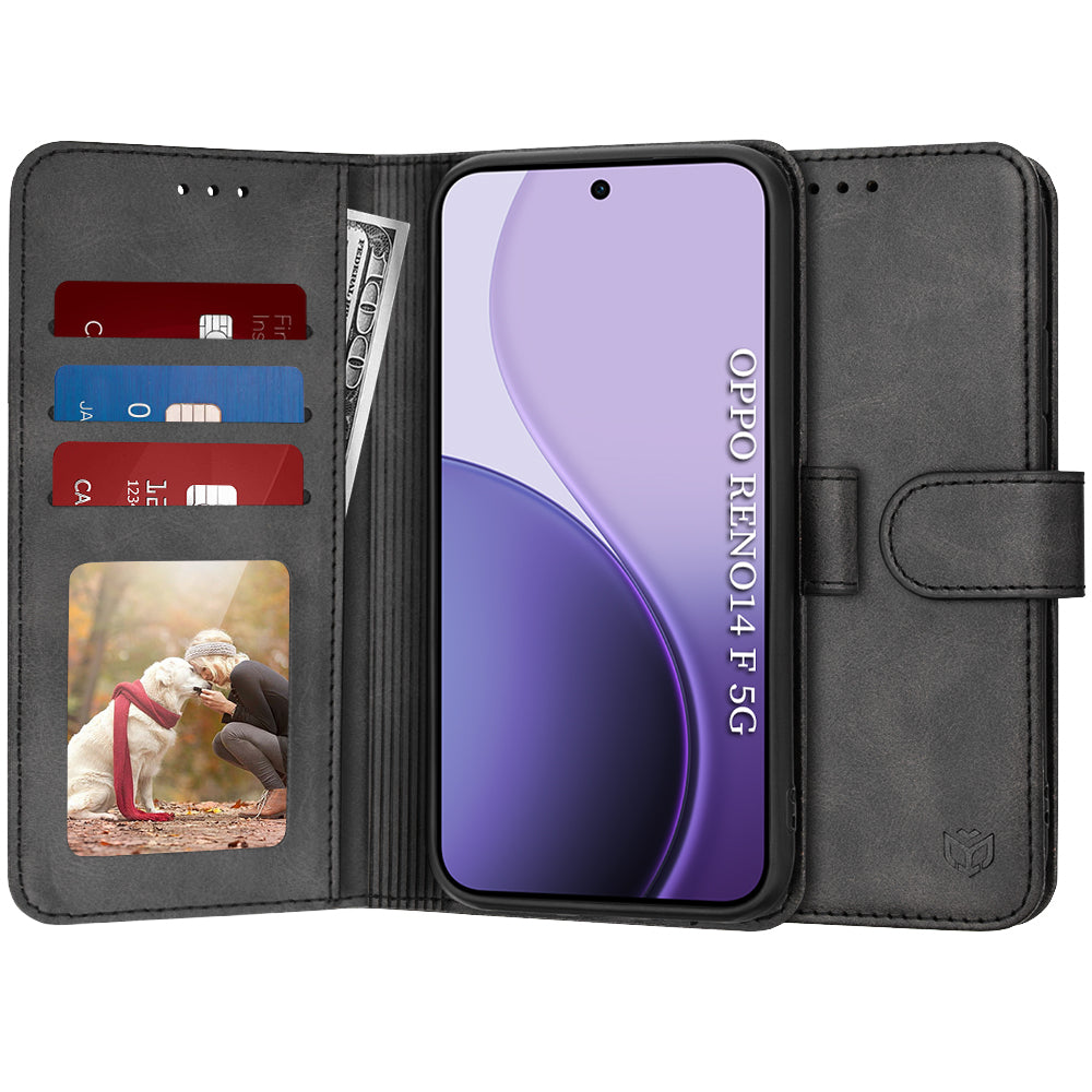 Kuori Oppo Reno14 FS 5G / Reno14 F:lle, Techsuit, Diary Book, Musta