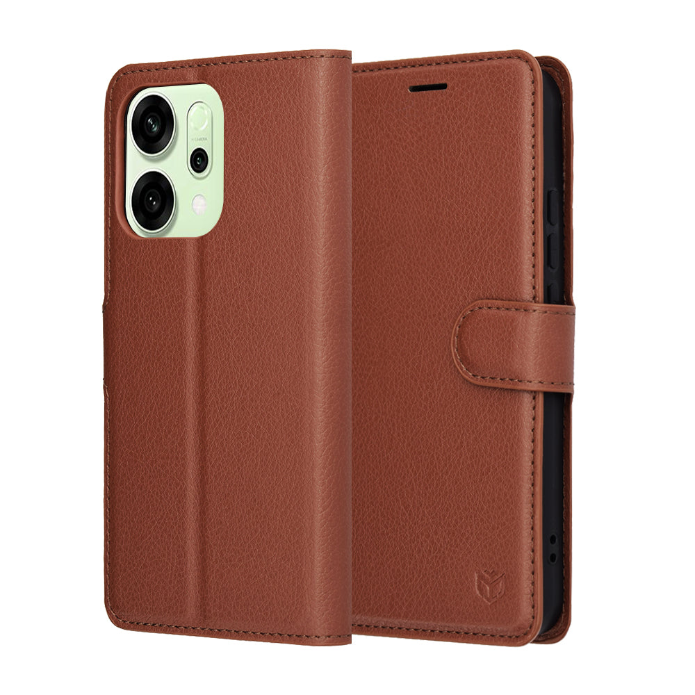 Suojakotelo Oppo Reno14:lle, Techsuit, Leather Folio, Ruskea