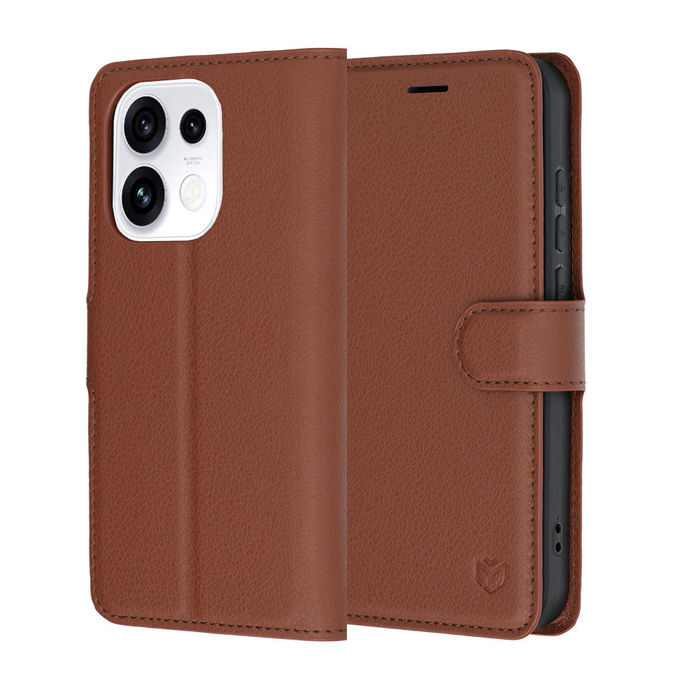 Kuori Oppo Reno16 Pro:lle, Techsuit, nahkainen folio, ruskea