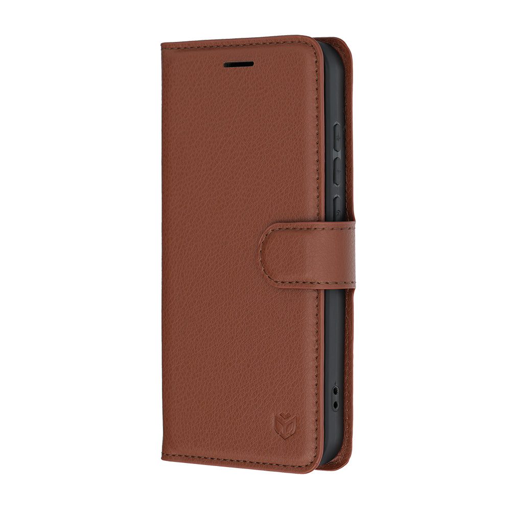 Kuori Oppo Reno16 Pro:lle, Techsuit, nahkainen folio, ruskea