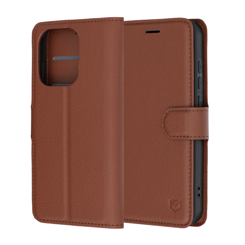 Kuori Oppo Reno16 Pro:lle, Techsuit, nahkainen folio, ruskea