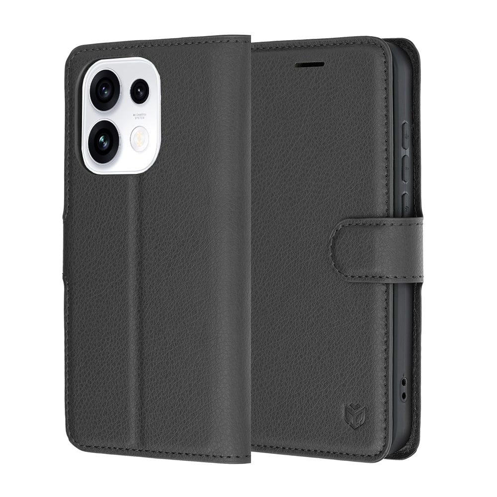 Kuori Oppo Reno16 Pro:lle, Techsuit, nahkainen folio, musta