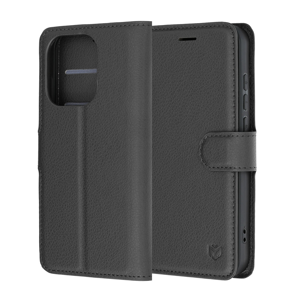Kuori Oppo Reno16 Pro:lle, Techsuit, nahkainen folio, musta