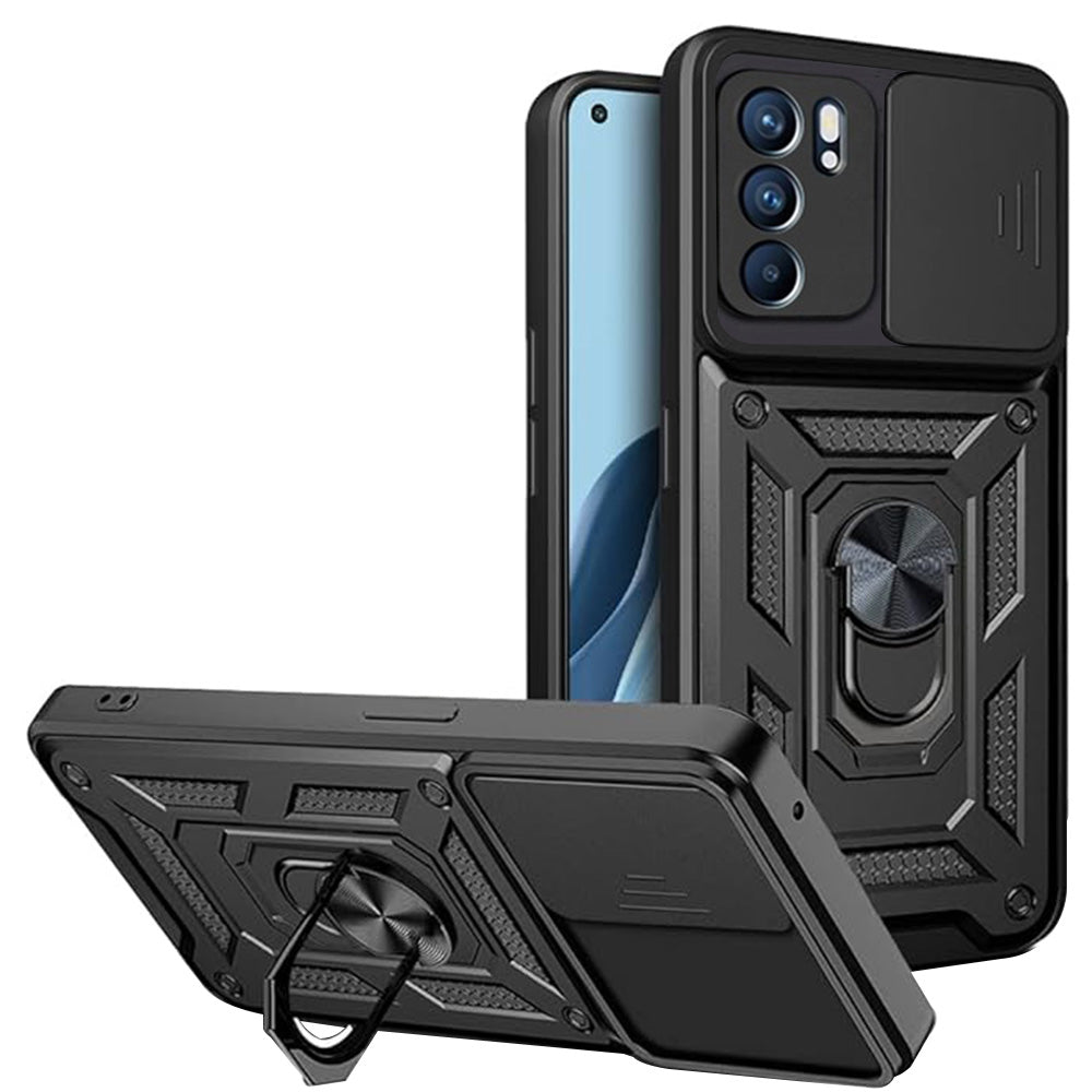Kuori Oppo Reno6 5G:lle, Techsuit, CamShield, Musta