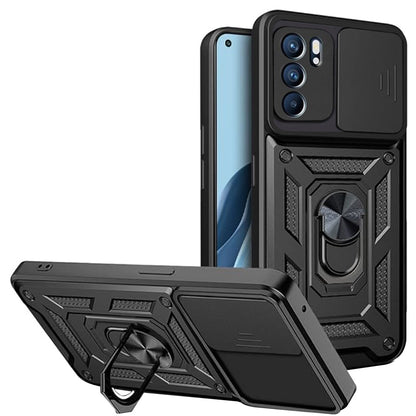 Kuori Oppo Reno6 5G:lle, Techsuit, CamShield, Musta