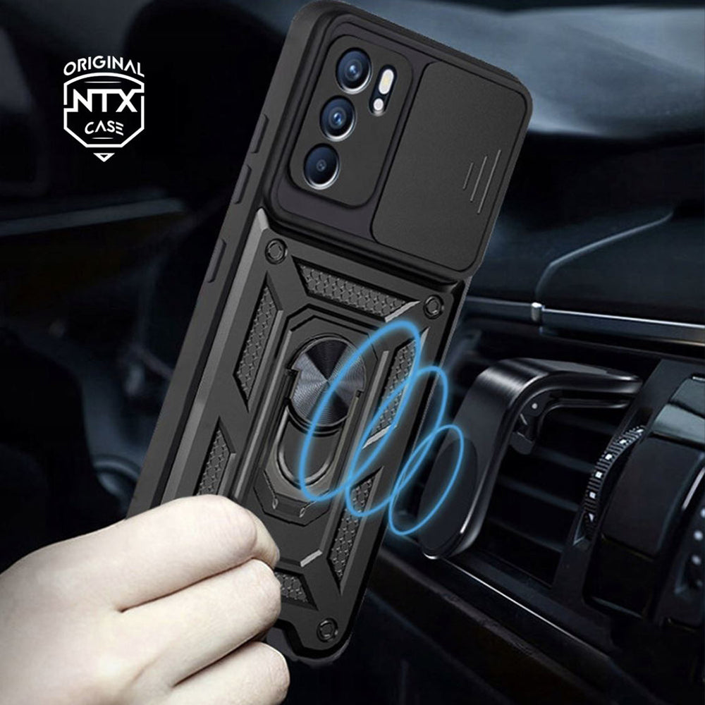 Kuori Oppo Reno6 5G:lle, Techsuit, CamShield, Musta