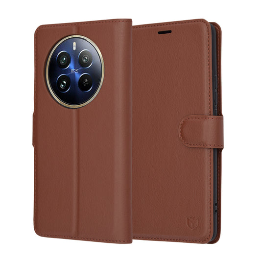 Kuori Realme 12 Pro / 12 Pro+ -puhelimelle, Techsuit, nahkainen folio, ruskea