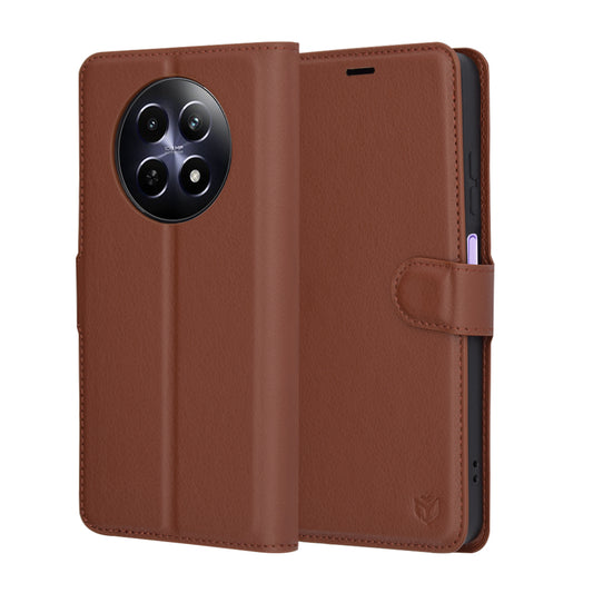 Kuori Realme 12x / 12:lle, Techsuit, nahkainen folio, ruskea