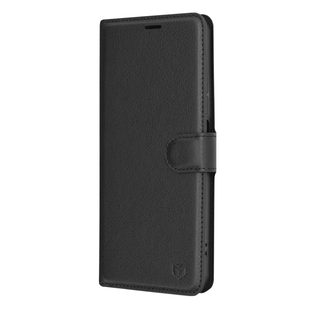 Kuori Realme C67 4G:lle, Techsuit, nahkainen folio, musta
