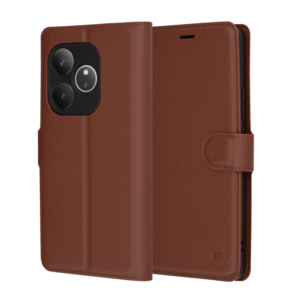 Kuori Realme GT 6T / GT 6:lle, Techsuit, nahkainen folio, ruskea