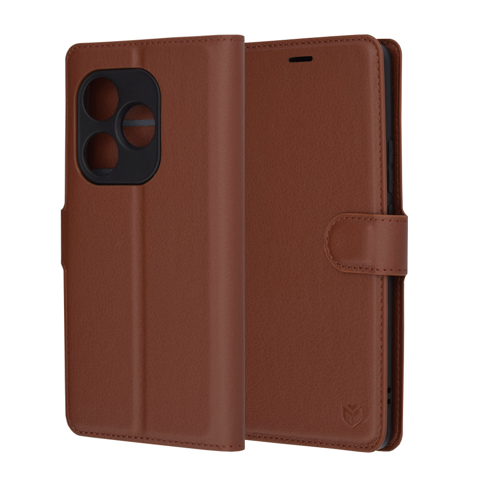 Kuori Realme GT 6T / GT 6:lle, Techsuit, nahkainen folio, ruskea