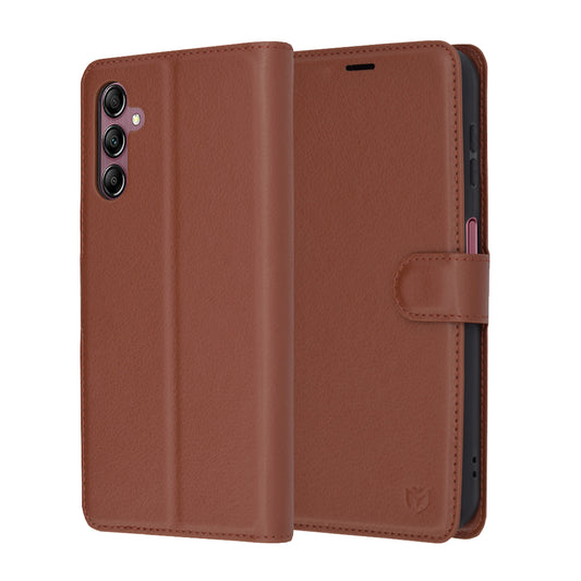 Kuori Samsung Galaxy A14 A145 / A14 5G A146:lle, Techsuit, Nahkainen Folio, Ruskea