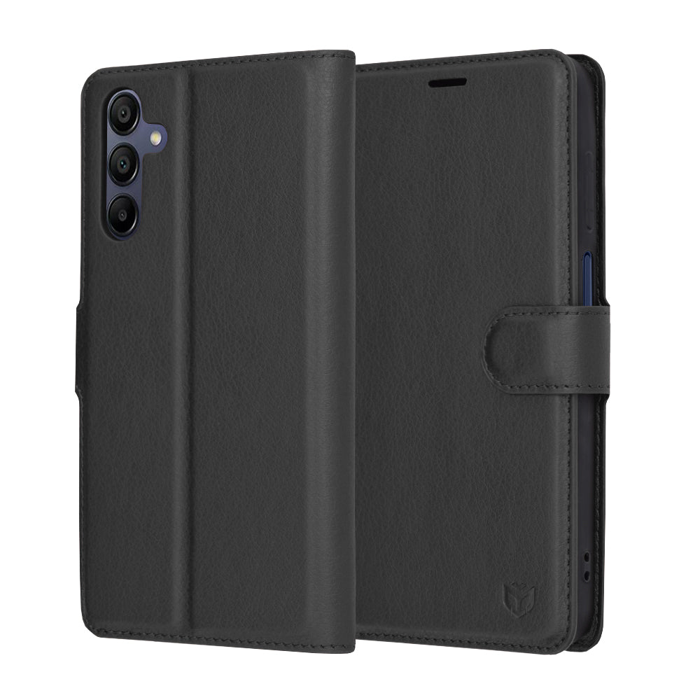 Kuori Samsung Galaxy A15 5G A156 / A15 A155:lle, Techsuit, nahkainen folio, musta