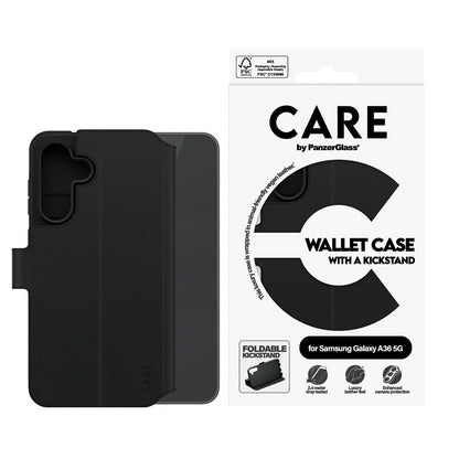 Kotelo Samsung Galaxy A36 A366:lle, PanzerGlass, Care Feature Kickstand Wallet, Musta