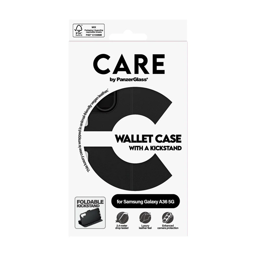Kotelo Samsung Galaxy A36 A366:lle, PanzerGlass, Care Feature Kickstand Wallet, Musta