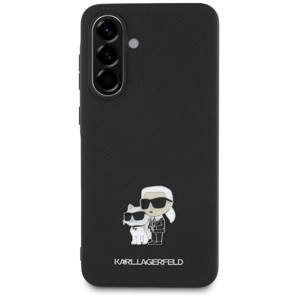 Case for Samsung Galaxy A56 A566, Karl Lagerfeld, Saffiano Karl & Choupette Metal, Black