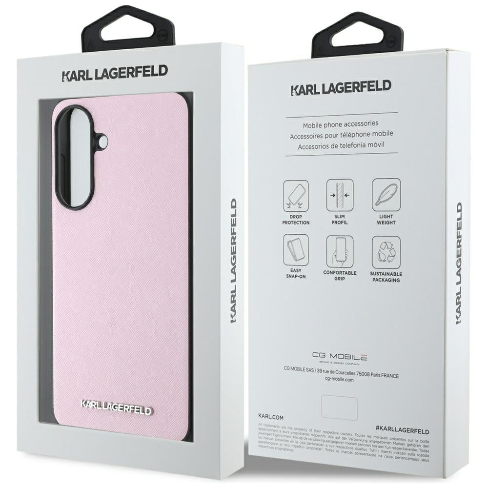 Kotelo Samsung Galaxy A56 A566:lle, Karl Lagerfeld, Saffiano Metal Logo, Pinkki