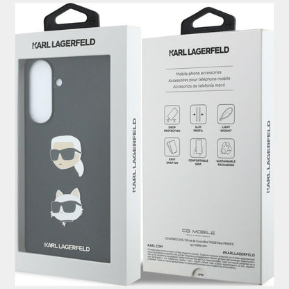 Case for Samsung Galaxy A57 5G, Karl Lagerfeld, Grained Karl & Choupette's Heads Pins and Logo, Black