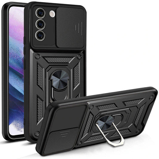 Kuori Samsung Galaxy S21 FE 5G G990:lle, Techsuit, CamShield, Musta