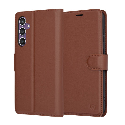 Kuori Samsung Galaxy S23 FE S711:lle, Techsuit, Nahkainen Folio, Ruskea