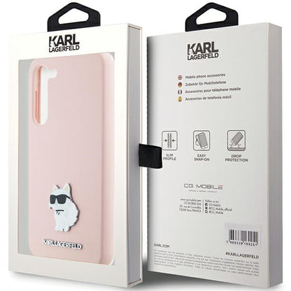 Kotelo Samsung Galaxy S23+ S916:lle, Karl Lagerfeld, Silicone Choupette Metal, Pinkki