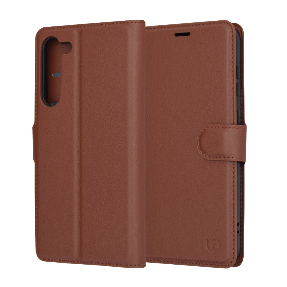 Kuori Samsung Galaxy S23+ S916:lle, Techsuit, nahkainen folio, ruskea