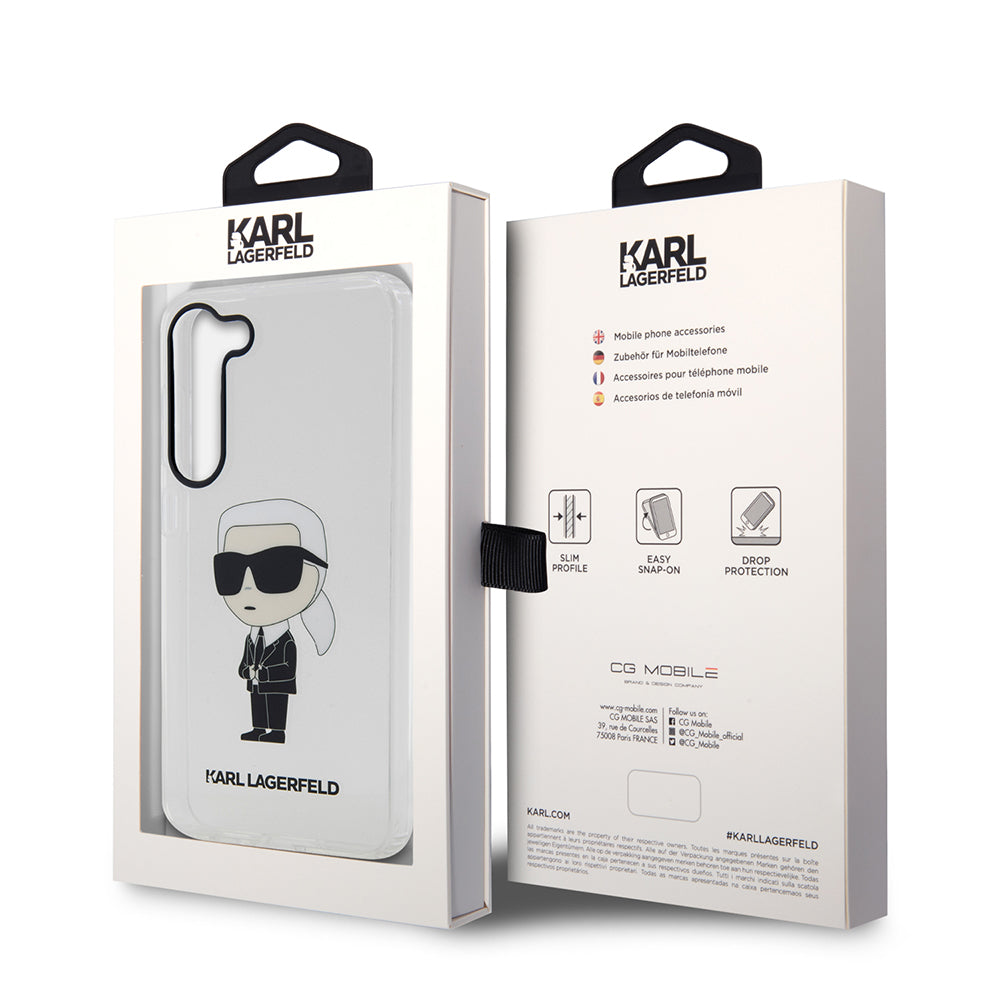 Kotelo Samsung Galaxy S23 S911:lle, Karl Lagerfeld, Ikonik Karl, Läpinäkyvä