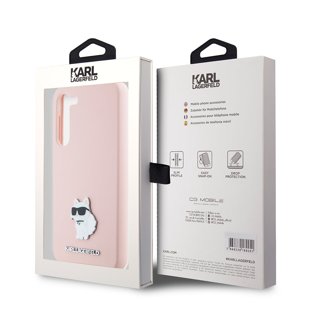 Kotelo Samsung Galaxy S23 S911:lle, Karl Lagerfeld, Silicone Choupette Metal, Pinkki