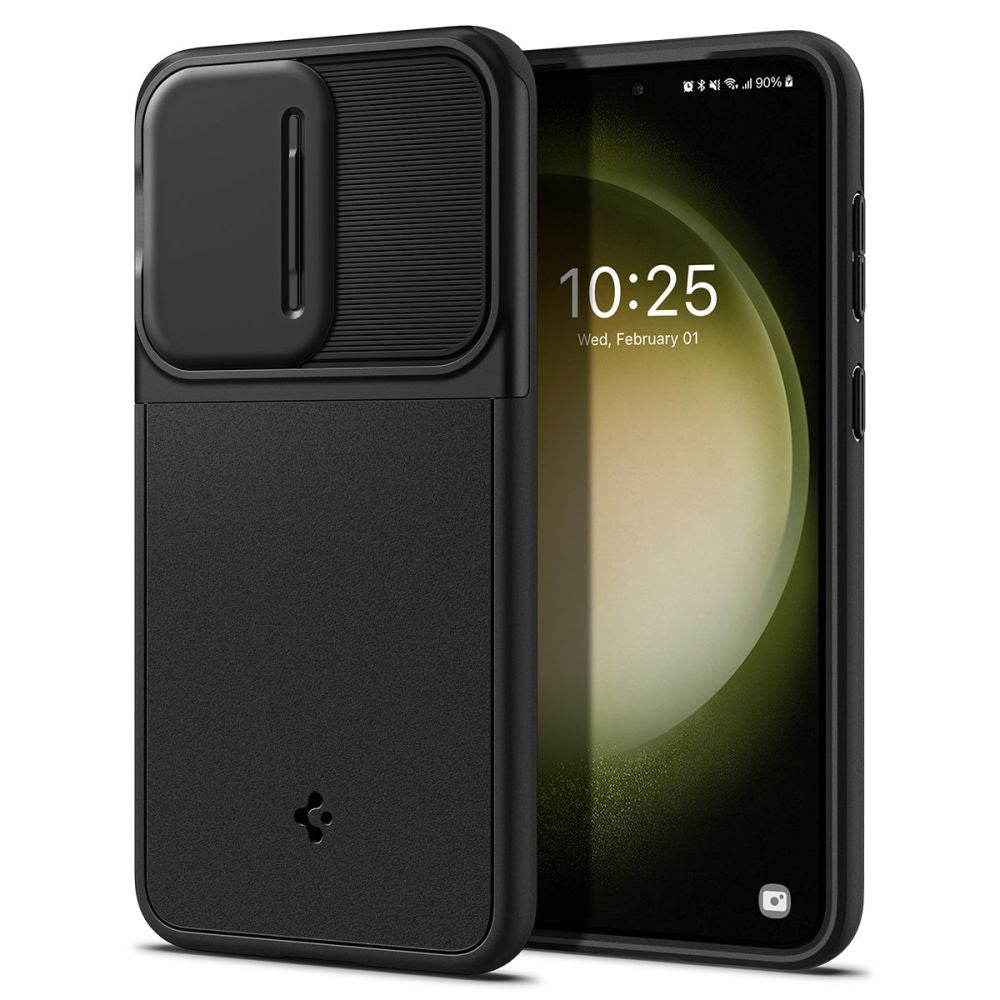Suojakotelo Samsung Galaxy S23 S911:lle, Spigen, Optik Armor, Musta