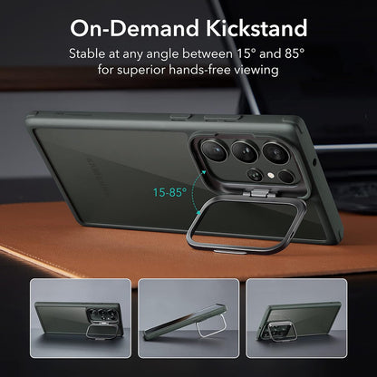Suojakotelo Samsung Galaxy S23 Ultra S918:lle, ESR, Classic Kickstand, Läpinäkyvä Vihreä