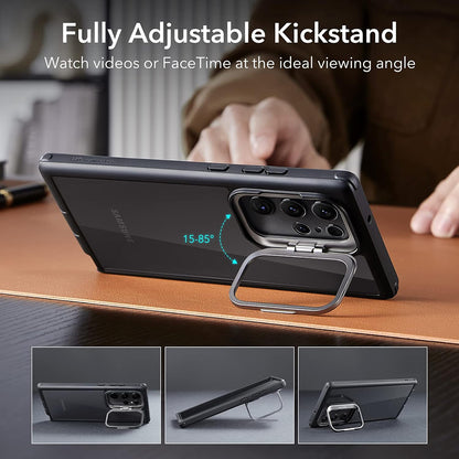 Kotelo Samsung Galaxy S23 Ultra S918:lle, ESR, Shock Armor Kickstand, Läpinäkyvä Musta