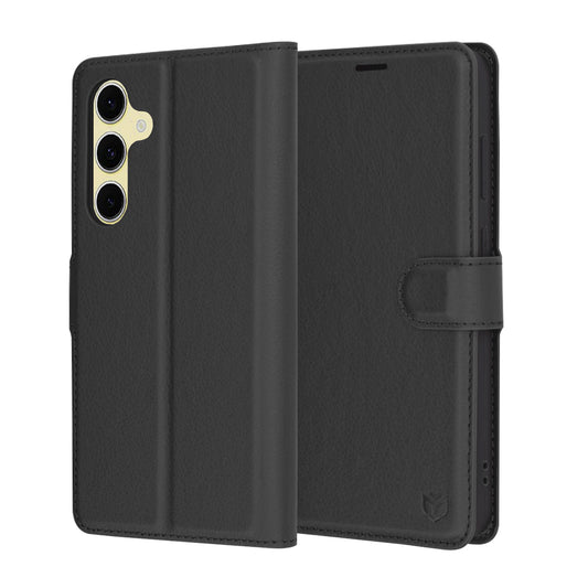 Kuori Samsung Galaxy S24 FE S721:lle, Techsuit, nahkainen folio, musta
