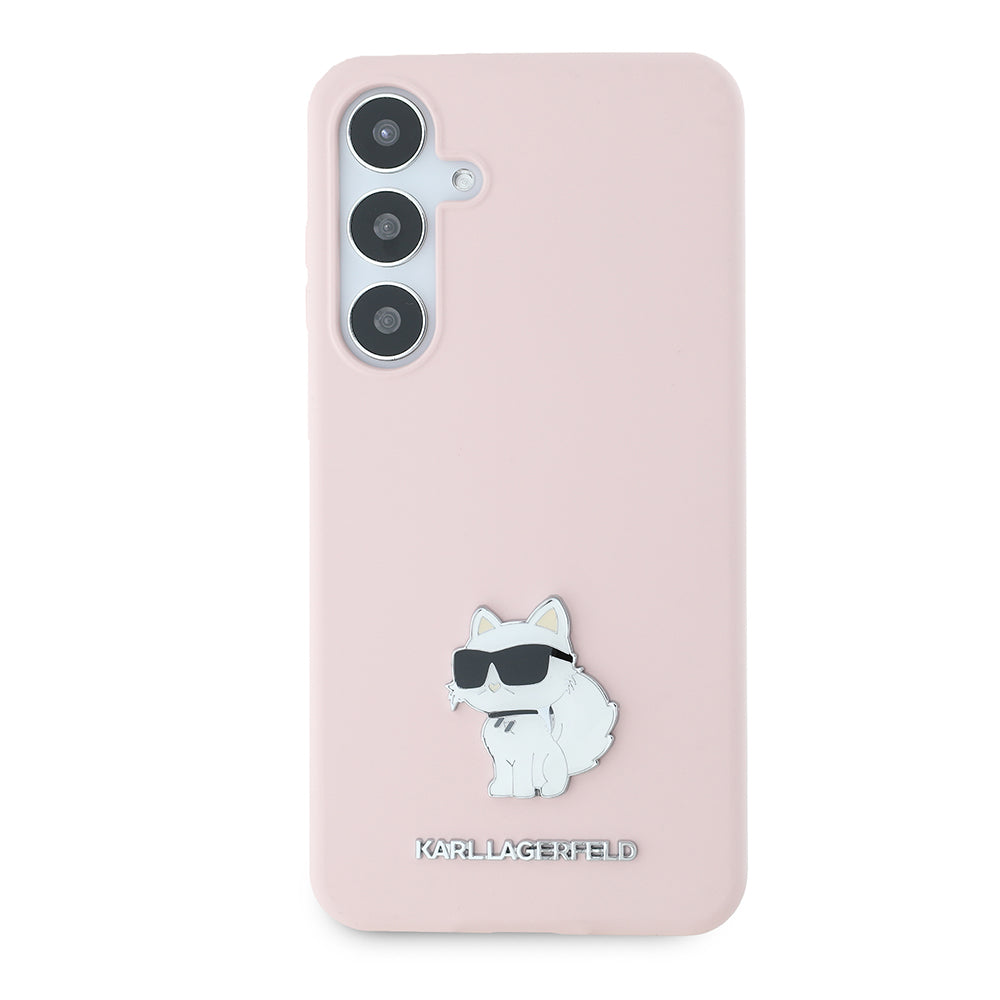 Suojakotelo Samsung Galaxy S24+ S926:lle, Karl Lagerfeld, Silicone Choupette Metal, Pinkki