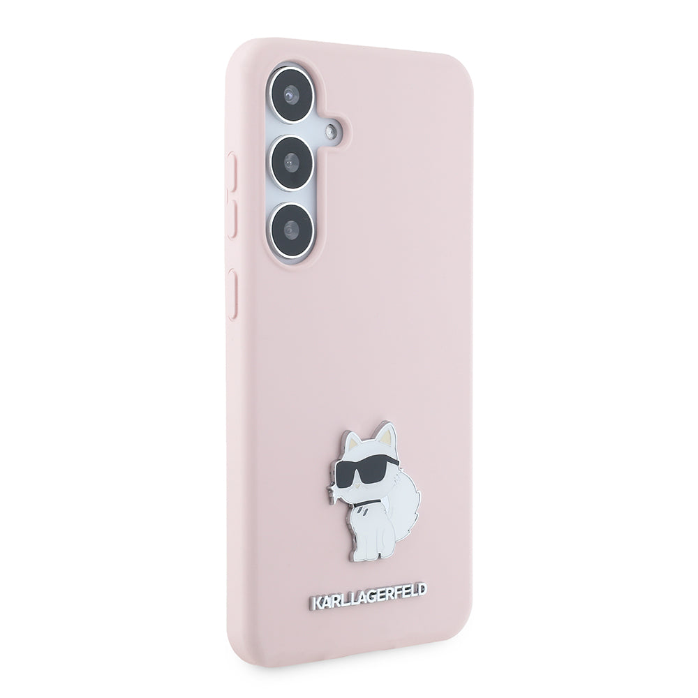 Suojakotelo Samsung Galaxy S24+ S926:lle, Karl Lagerfeld, Silicone Choupette Metal, Pinkki