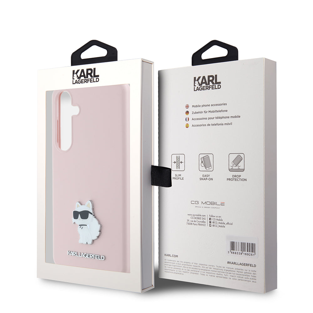 Suojakotelo Samsung Galaxy S24+ S926:lle, Karl Lagerfeld, Silicone Choupette Metal, Pinkki