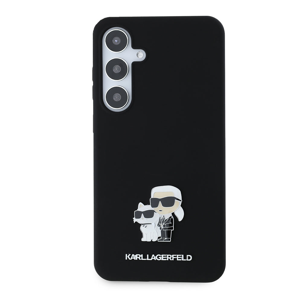 Kotelo Samsung Galaxy S24+ S926:lle, Karl Lagerfeld, Silicone Karl & Choupette Metal, Musta