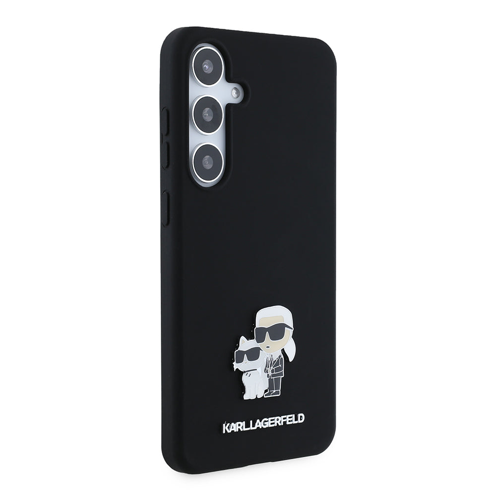 Kotelo Samsung Galaxy S24+ S926:lle, Karl Lagerfeld, Silicone Karl & Choupette Metal, Musta