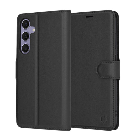Kuori Samsung Galaxy S24+ S926:lle, Techsuit, nahkainen folio, musta