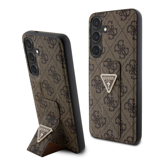 Suojakotelo Samsung Galaxy S24 S921:lle, Guess, Grip Stand 4G Triangle Strass, Ruskea