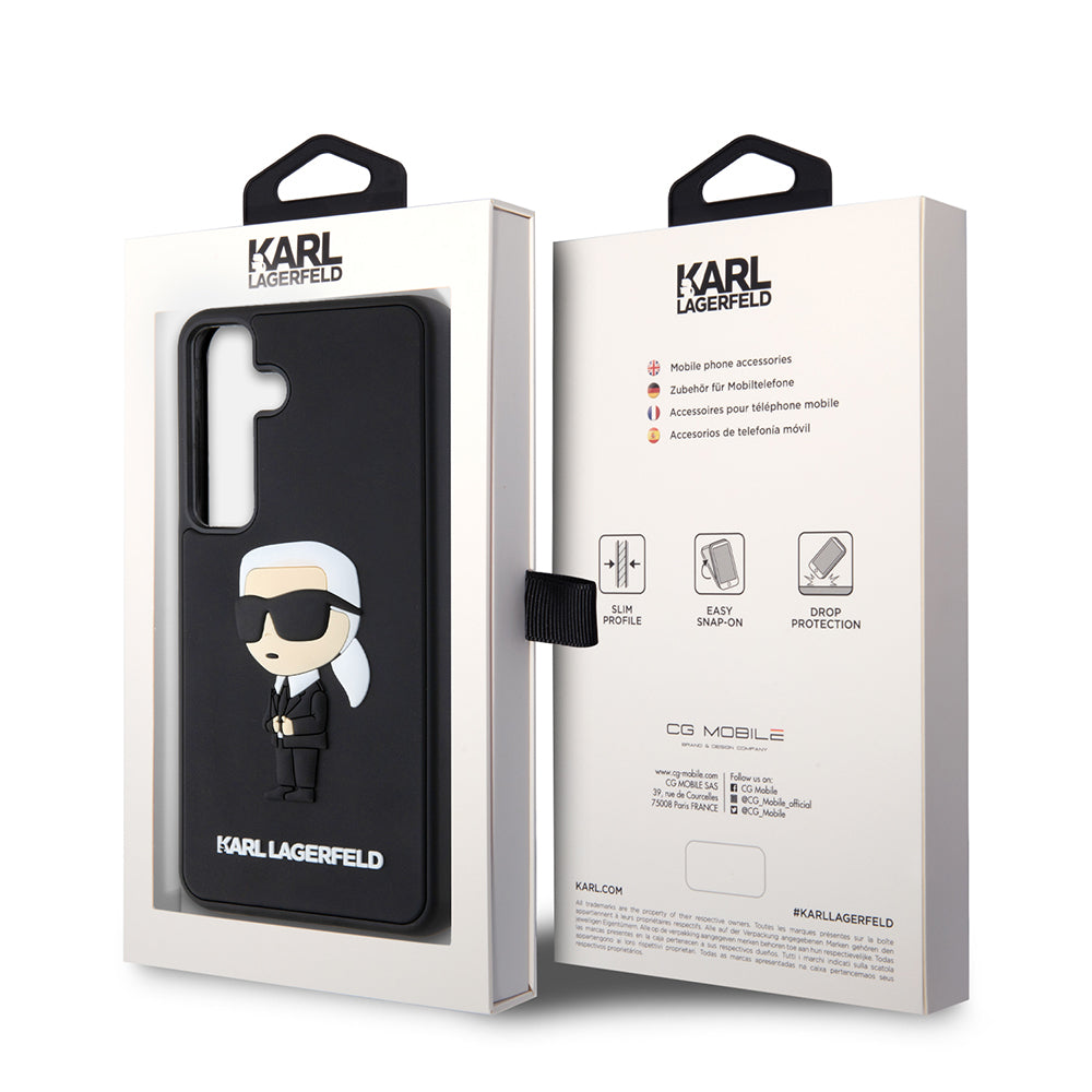 Kotelo Samsung Galaxy S24 S921:lle, Karl Lagerfeld, 3D Rubber Ikonik Karl, Musta