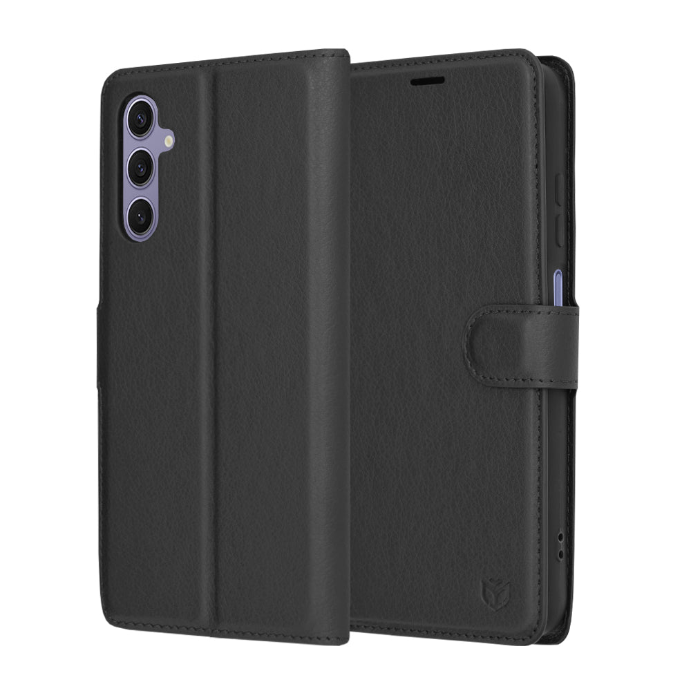 Kuori Samsung Galaxy S24 S921:lle, Techsuit, nahkainen folio, musta