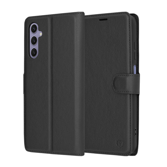 Kuori Samsung Galaxy S24 S921:lle, Techsuit, nahkainen folio, musta