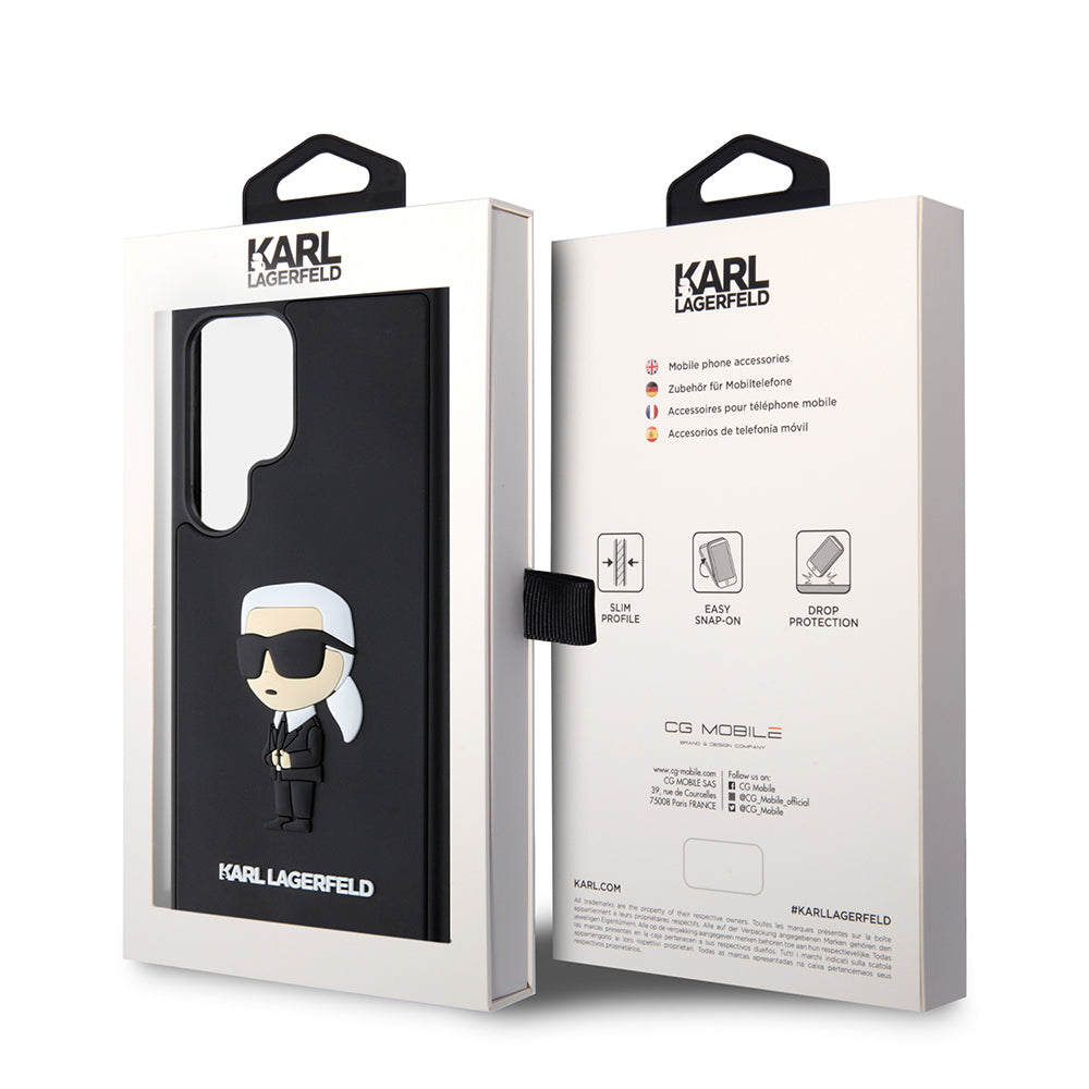 Suojakotelo Samsung Galaxy S24 Ultra S928:lle, Karl Lagerfeld, 3D Rubber Ikonik Karl, Musta