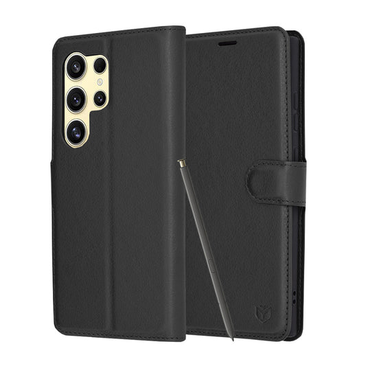 Kuori Samsung Galaxy S24 Ultra S928:lle, Techsuit, nahkainen folio, musta